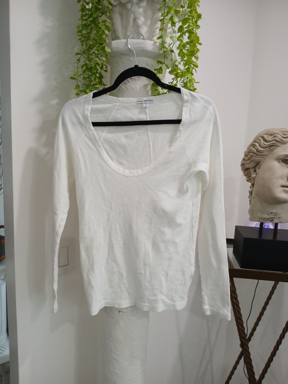 James Perse White Scoop Neck Long Sleeve Tee